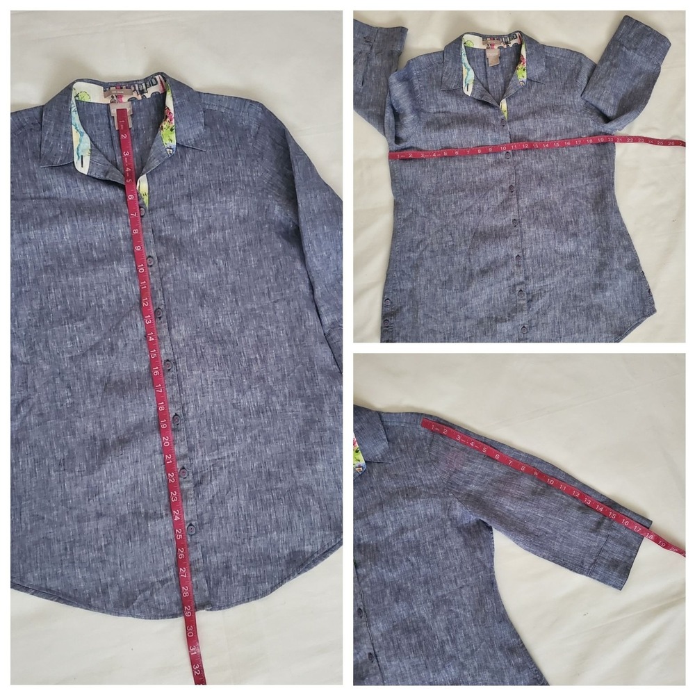 Chico's Women's No Iron Long Sleeve Linen Side-Button Shirt Size 0/US(4/6) - Picture 9 of 14